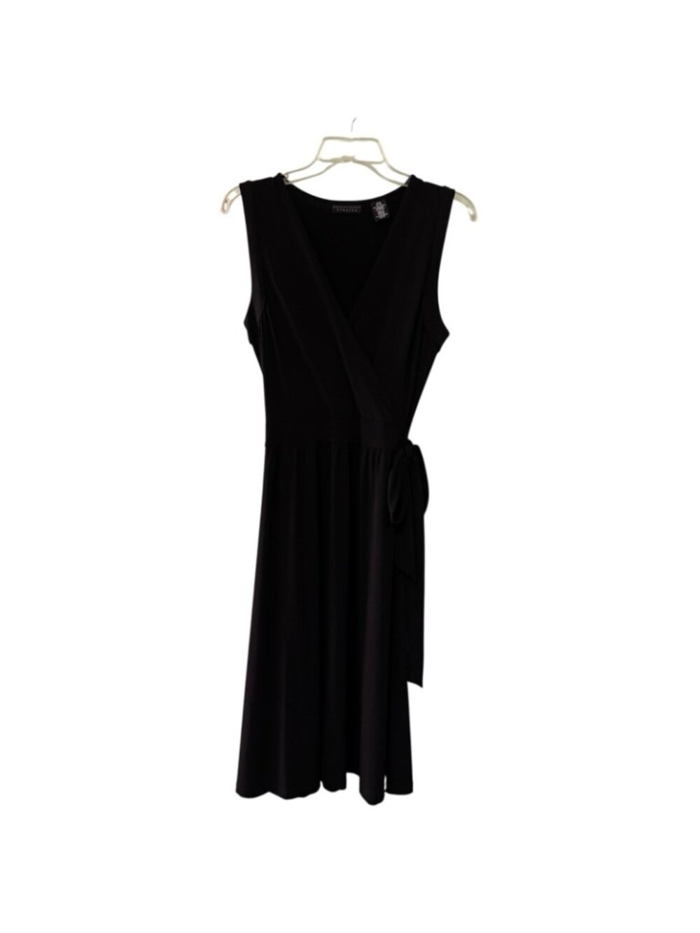 Balletcore Sleeveless Black Dress Women's M Faux Wrap Fit & Flare Minimalist - Picture 3 of 16